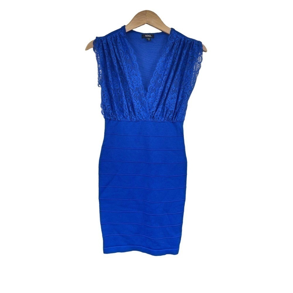 XOXO Y2K‎ Juniors S Cobalt Blue Sleeveless Textured Lace Cutout Bandage Dress
